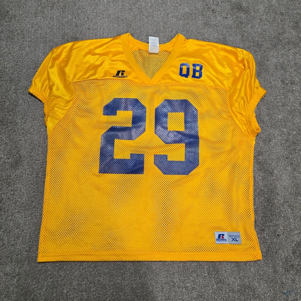 Russell Athletic XL Football Jersey QB #29 Yellow Blue Mesh‎ V-Neck